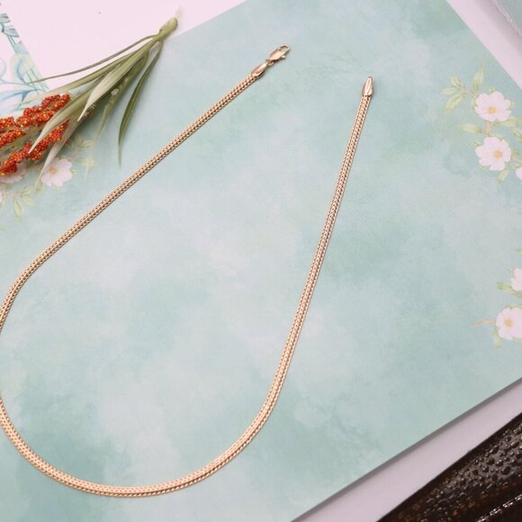 "Flat Woven Rose Gold Chain Necklace  Elegant Finish, XPNL0121 - Picture 11 of 12